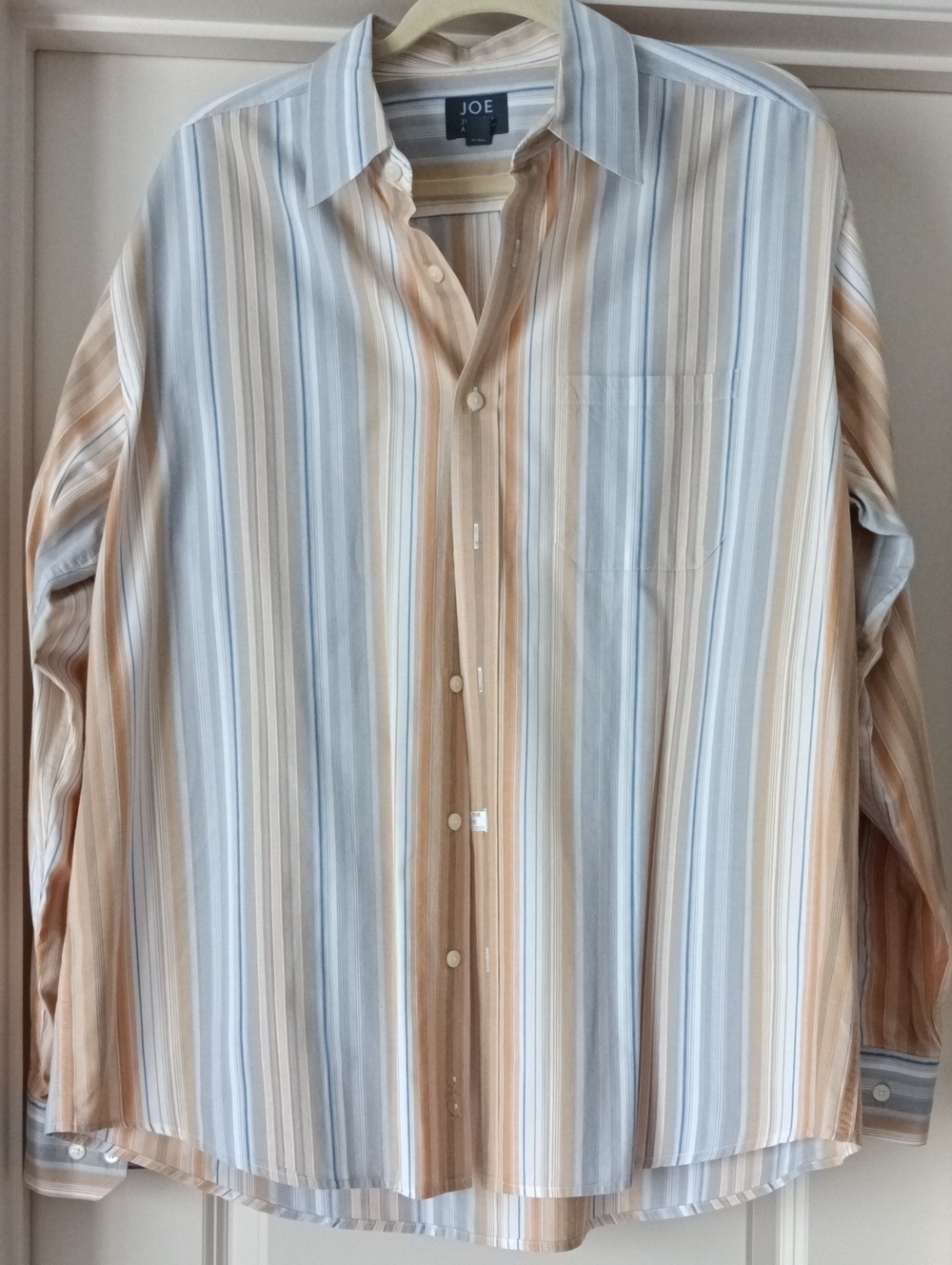Joseph Abboud Vertical Stripe Button-Down Shirt in Light Blue and Beige